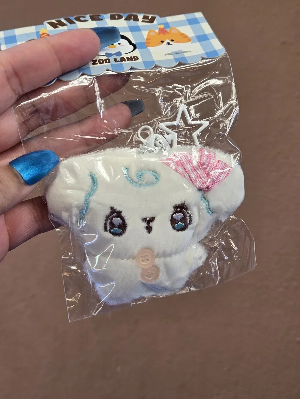 Plush White Dog Bag Charm/Keychain with Pink Bow